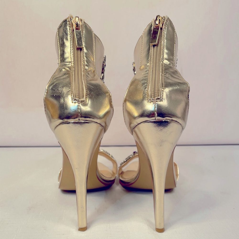 Elegant Gold Rhinestone Embellished Women's Heels Size 37 EUC - Picture 6 of 9